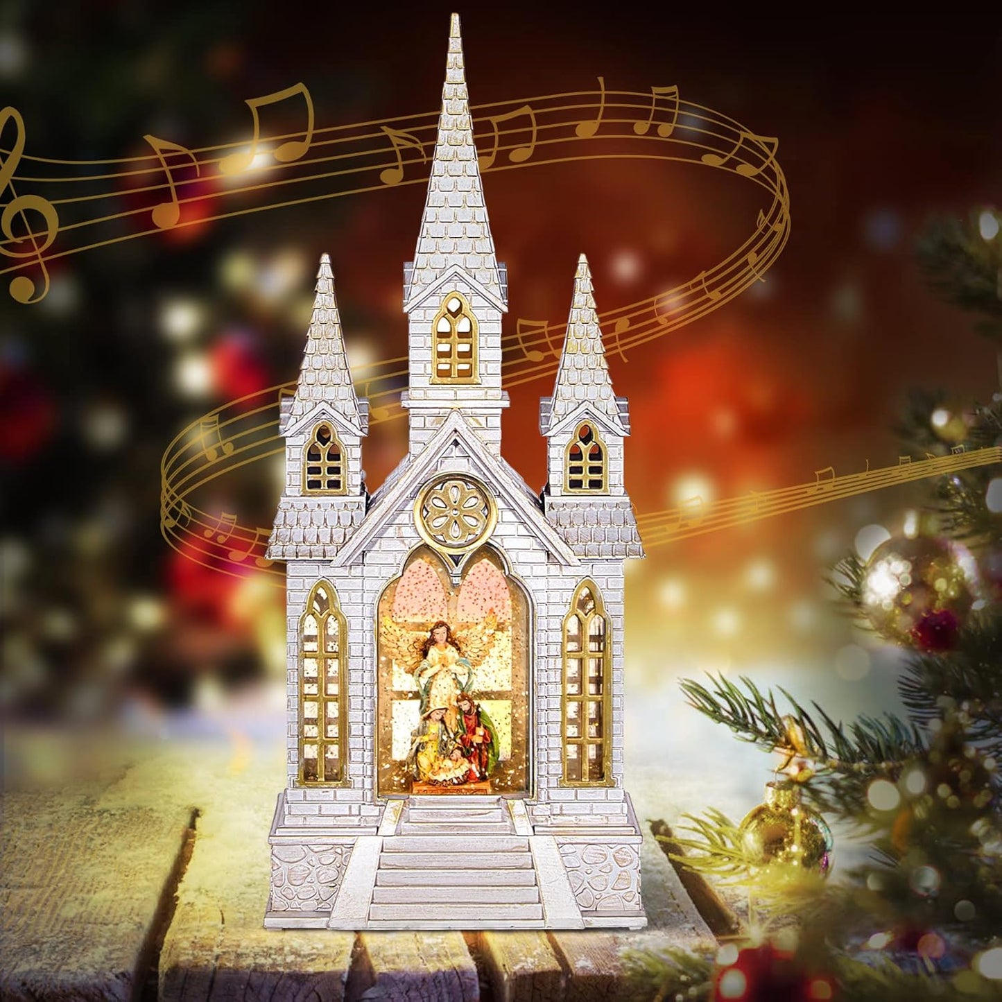 Regine Switzerland Lighted Christmas Snow Globe - Angel Holy Family Nativity Decoration | Musical Glitter Design