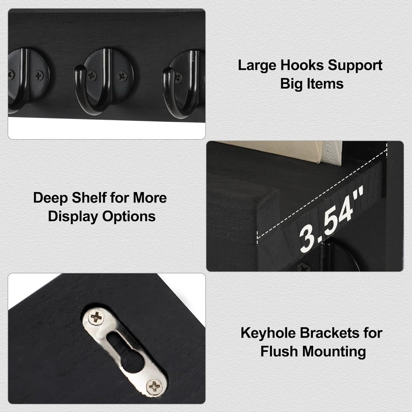 Lwenki Key Holder - Decorative Wall-Mounted Key and Mail Organizer with Shelf | Paulownia Wood (9.8”W x 6.7”H x 4.2”D)