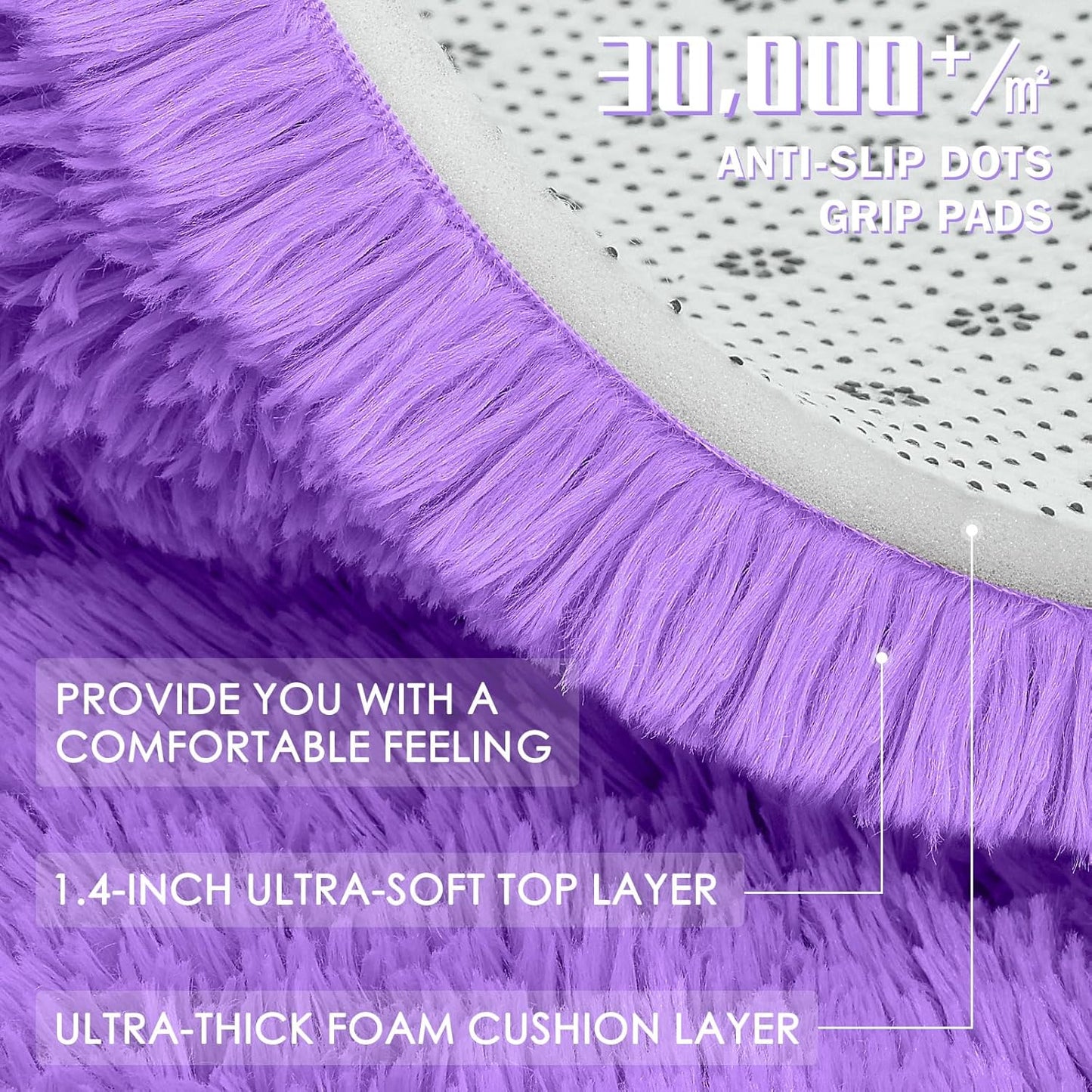OLANLY Large Area Rug - Soft Fluffy Shaggy Indoor Carpet for Living Room & Bedroom | 6x9 ft, Purple