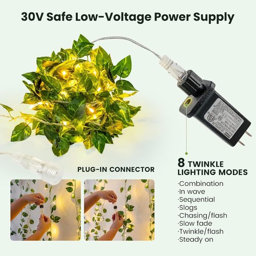 HEYFUNi Faux Pothos String Lights - 23 Ft with 73 LED Warm White Leaf Lights for Bedroom & Wedding Decor