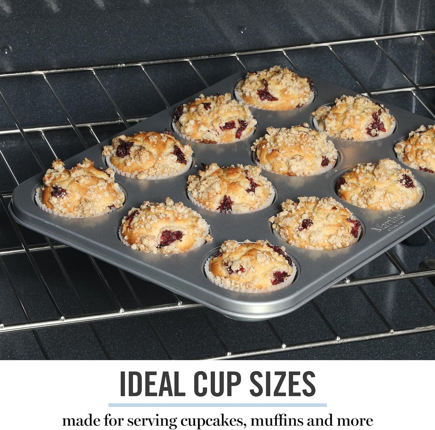 Martha Stewart Gallen 12-Cup Nonstick Muffin & Cupcake Pan - Durable Silver Bakeware for Perfect Treats