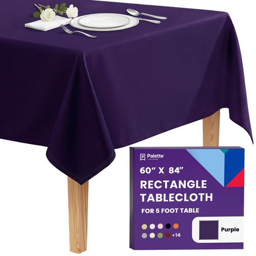Gee Di Moda Rectangle Tablecloth - 60 x 84 Inch Purple Table Cloth for 5 Foot Rectangle Tables - Heavy Duty Washable Fabric - for Holiday Party, Dinner, Weddings, Baby Shower & Events