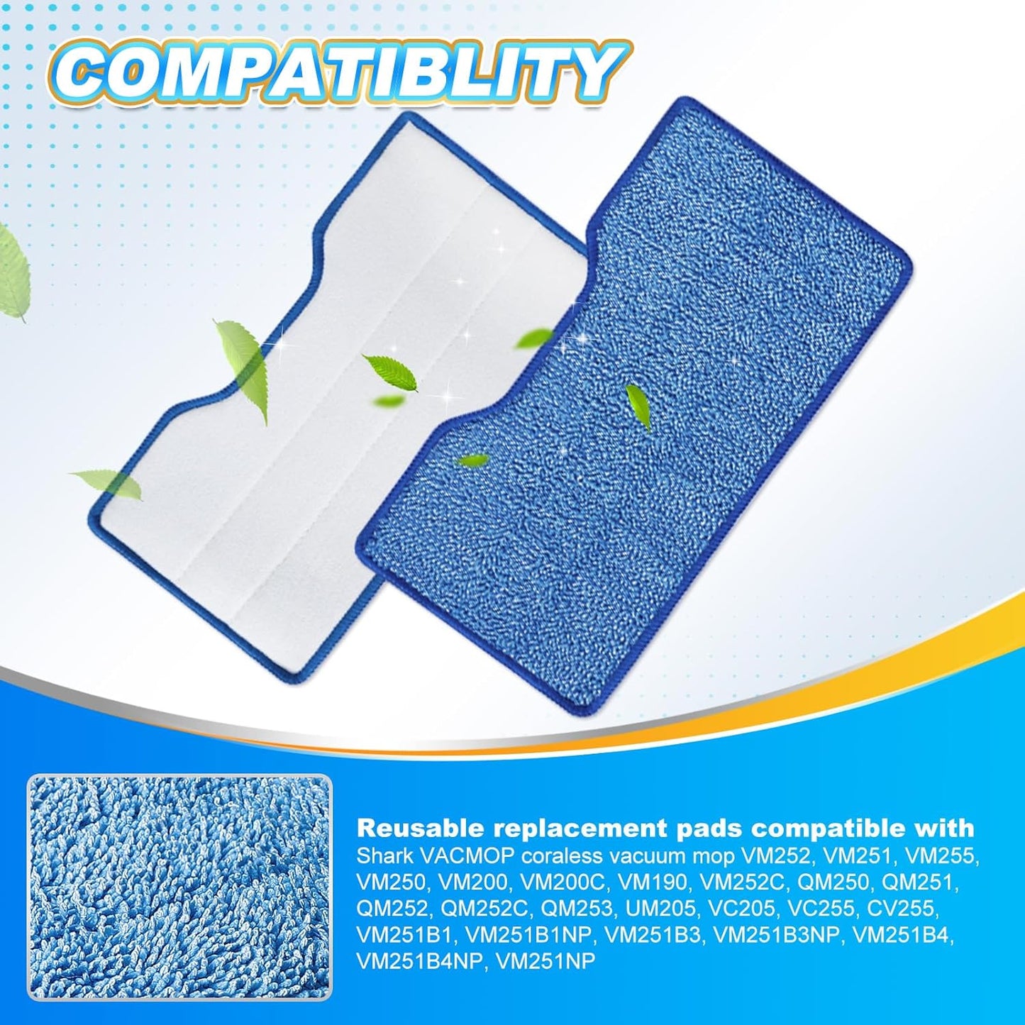 KEEPOW Reusable Mop Pads - Compatible Replacement for Shark VACMOP Models - 4+2+1 Pack