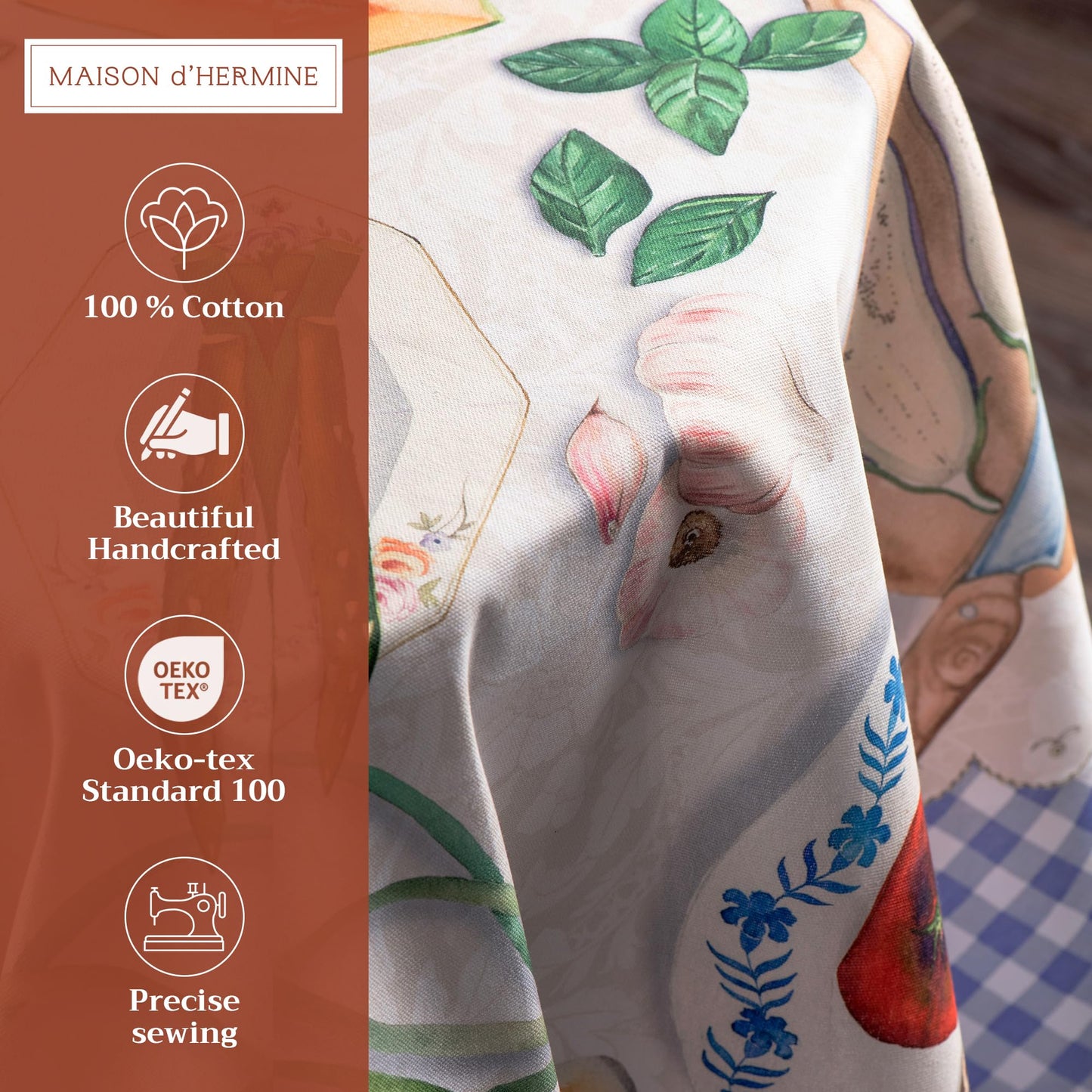 Maison d' Hermine Table Cloth Round Table 100% Cotton 69 Round Inches Tablecloth Reusable Decorative for Dining Kitchen Room Farmhouse Home Gifts for Mothers Day Spring Summer - Gourmand