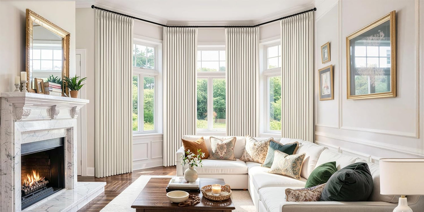 MIULEE 100% Blackout Curtains - 96 Inch Long, Thick Linen, Thermal Insulated, Birch | 4 Panel Set for Bedroom & Living Room