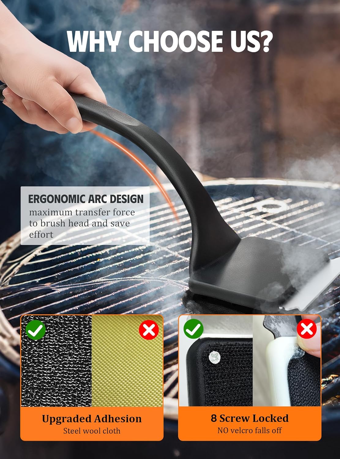 MEKER Grill Brush Replacement Pads - Ultra Safe Cleaning | 4-Pack Grill Cleaner Pads