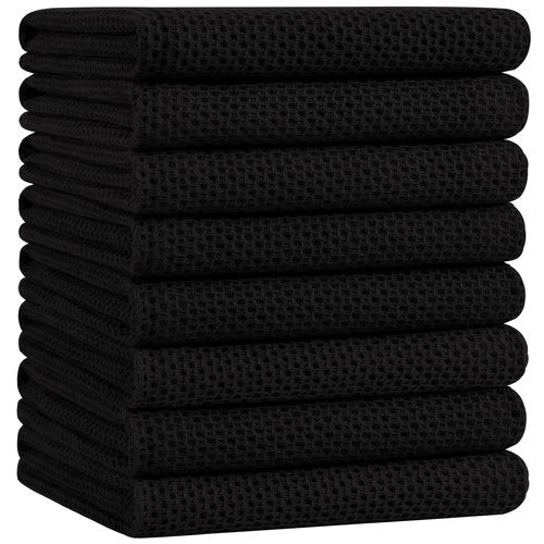 Homaxy 100% Cotton Oversized Waffle Weave Kitchen Dish Towels, Ultra Soft Absorbent Quick Drying Cleaning Towel, 20 x 28 Inches, 8-Pack, Black