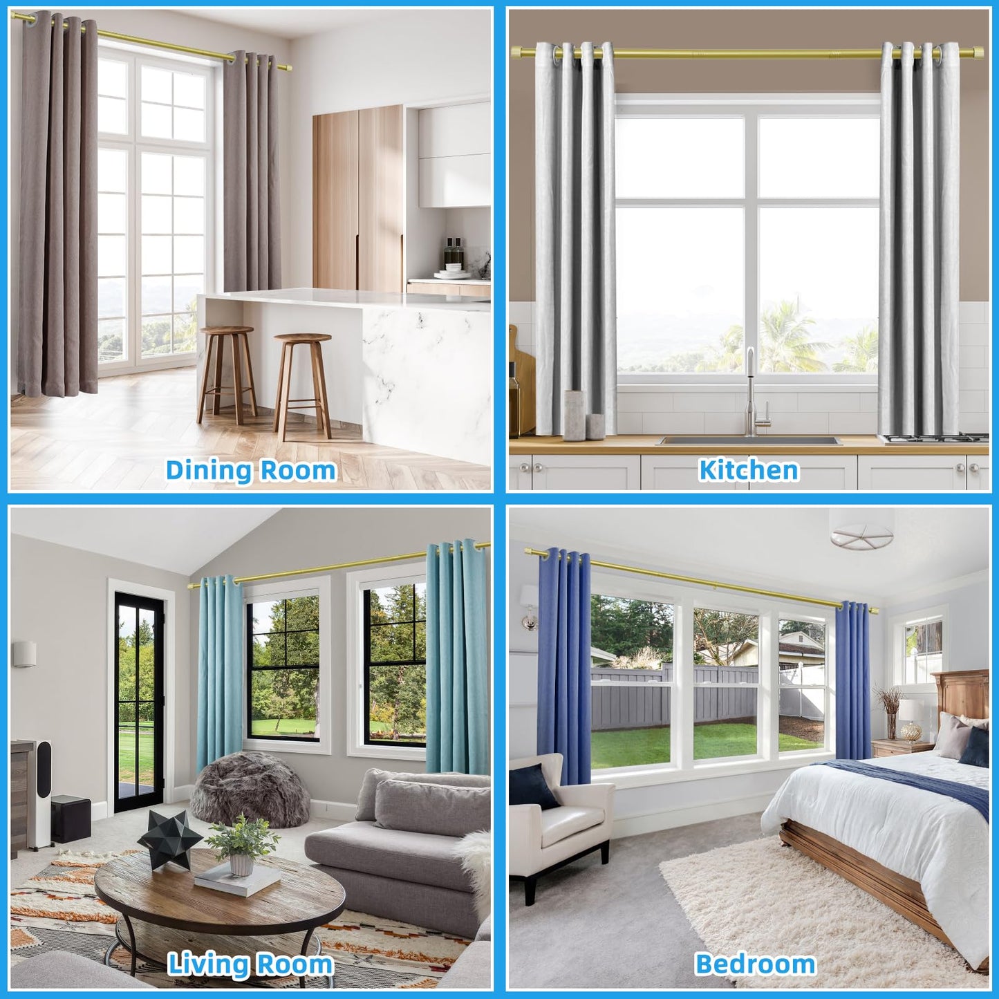 AMZSEVEN Curtain Rods for Windows, Drapery Rod 1 inch Diameter, Curtain Rod with Cylindrical Finials (Black, 16" to 48" - 1'' rod)