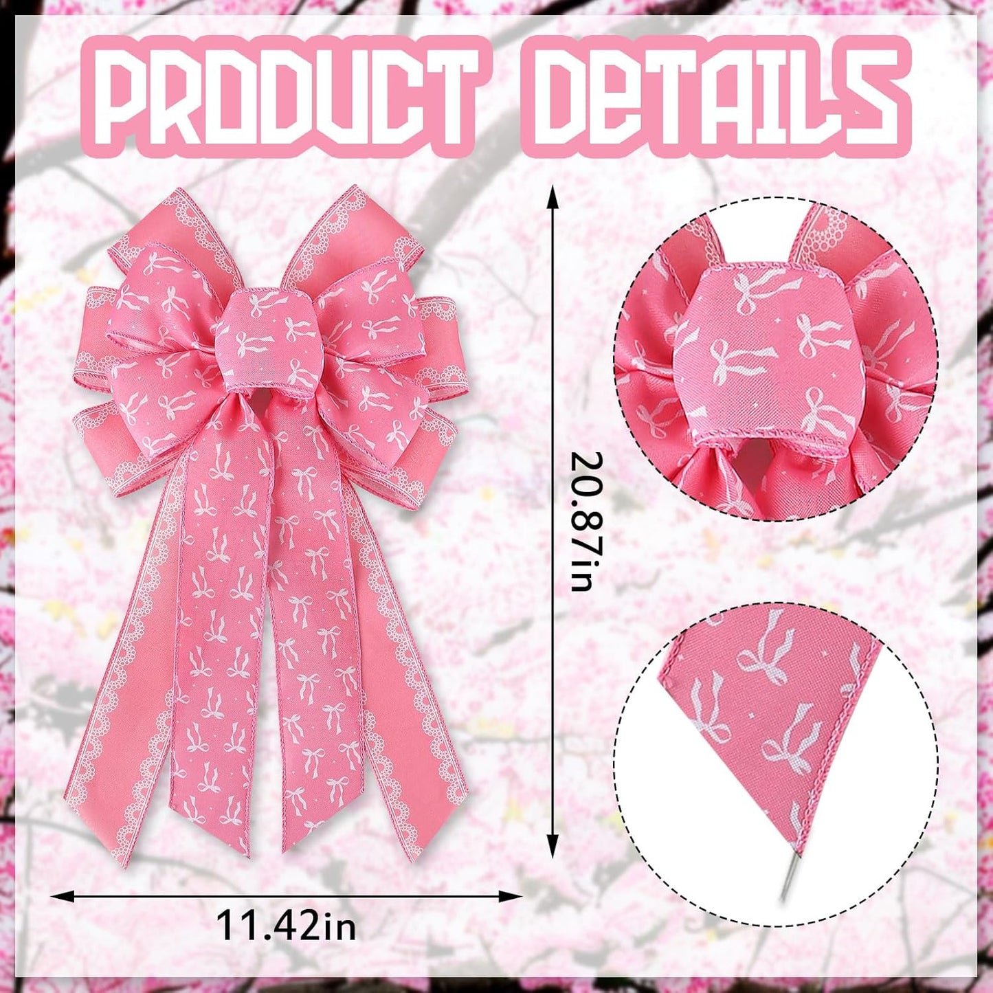 Pink Coquette Wreath Bow - Girly Lace Burlap Ribbon for Front Door & Birthday Party Decor | Large Wired Bow
