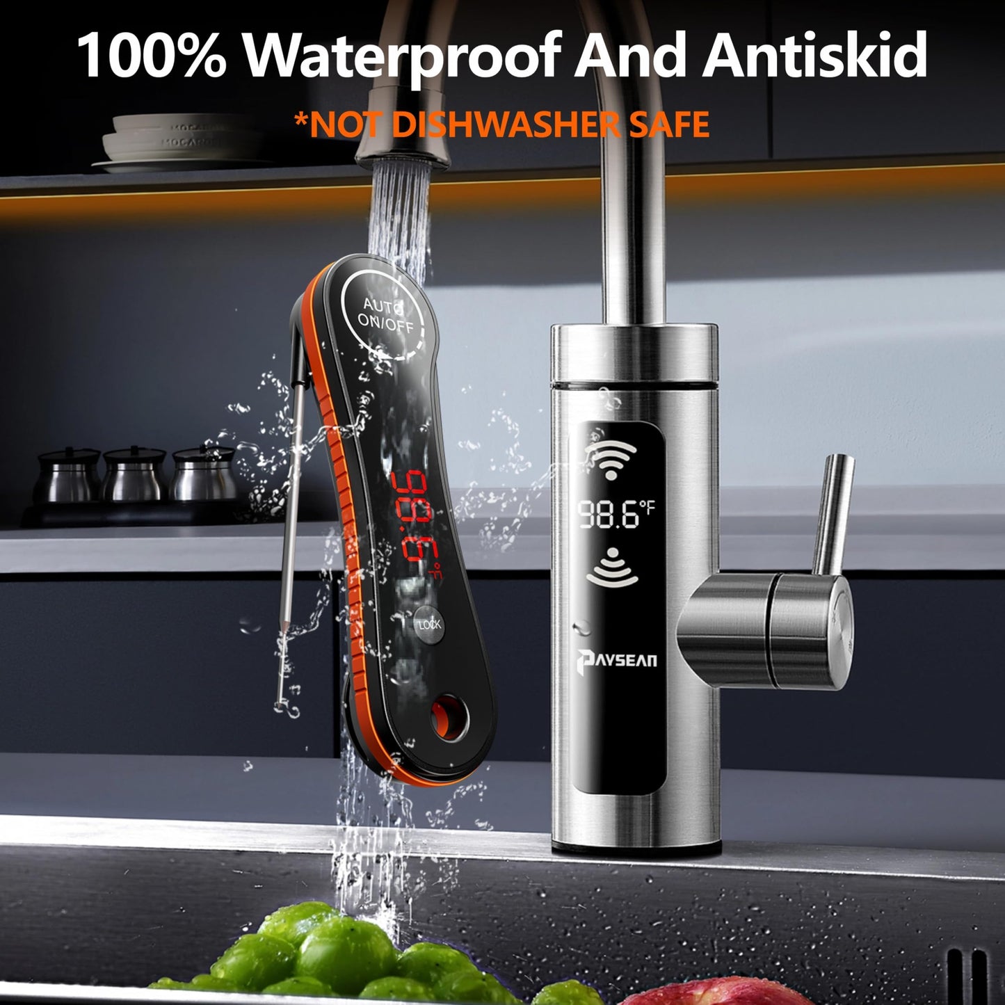 0.5s Instant Read Digital Meat Thermometer, Paysean ±0.5℉ with Auto-Rotating Backlit Display, IP67 Waterproof and Calibration for Cooking, Candy, Grilling, BBQ, Liquid, Smoker, Beef