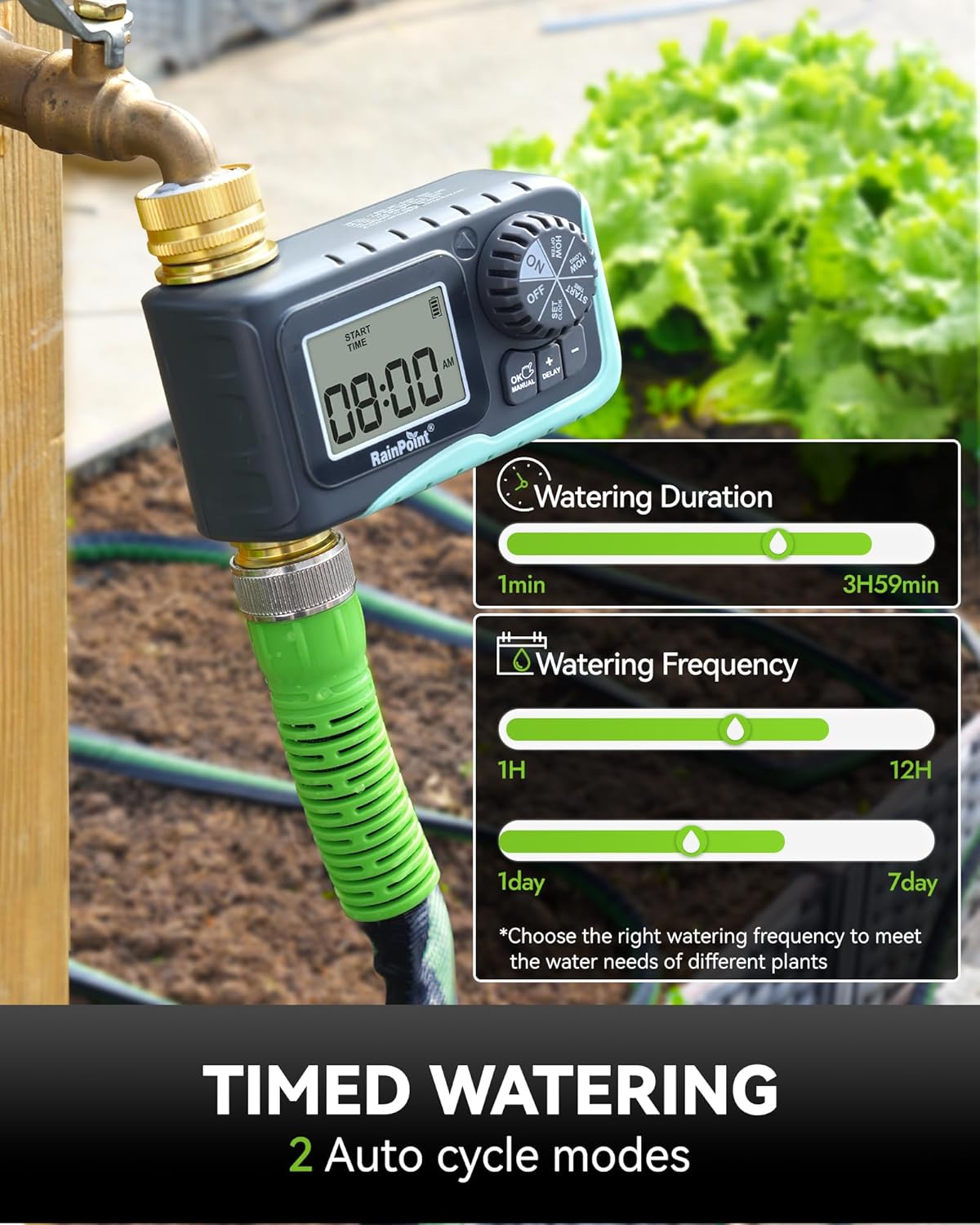 RAINPOINT Sprinkler Timer - 100% Metal Hose Watering Controller with Manual & Rain Delay | Outdoor Garden Use