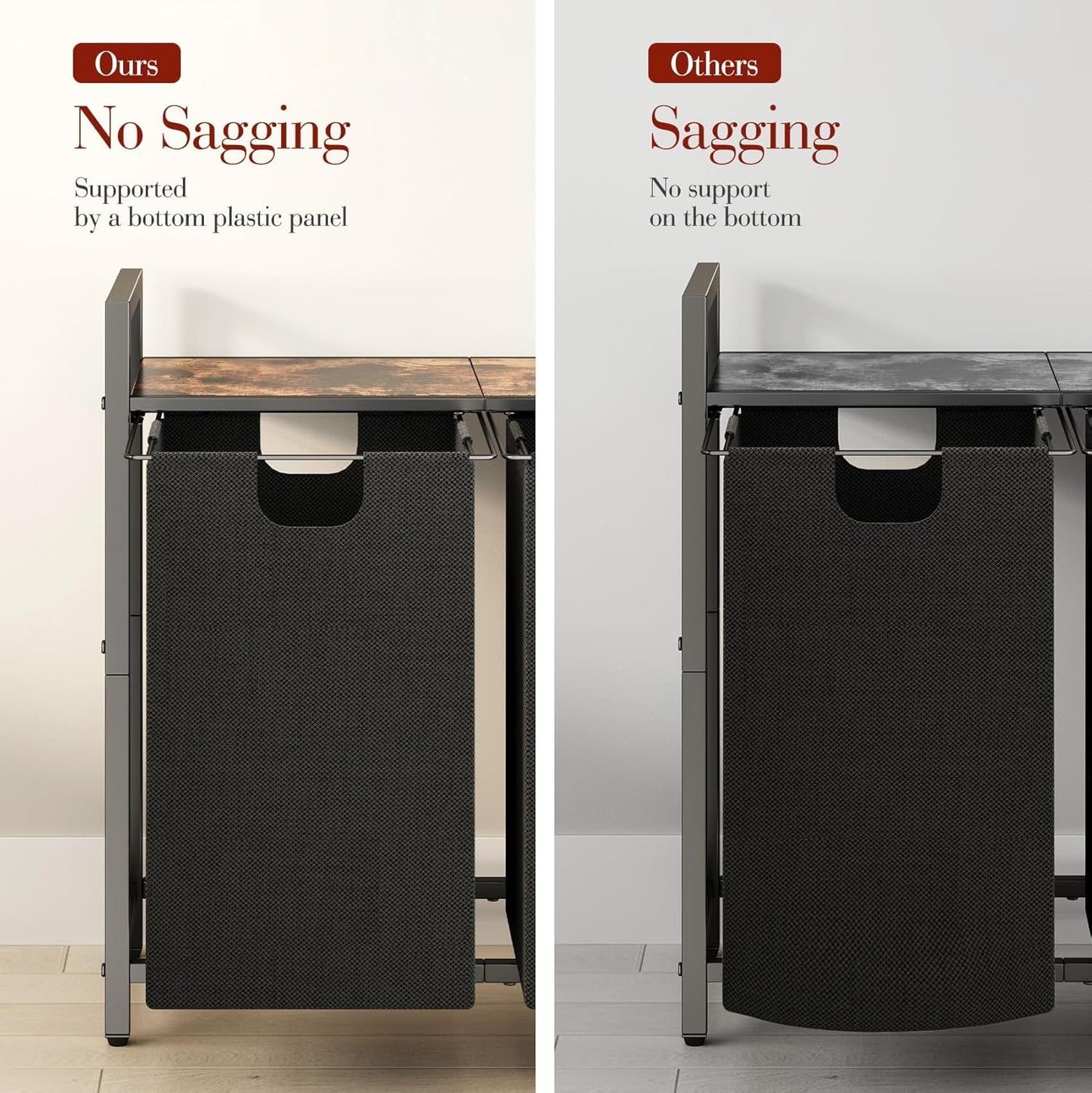 Kitstorack Laundry Basket Organizer - Hamper with Shelf & 2 Removable Bags | 2 x 11.8 Gallons (44.5L)