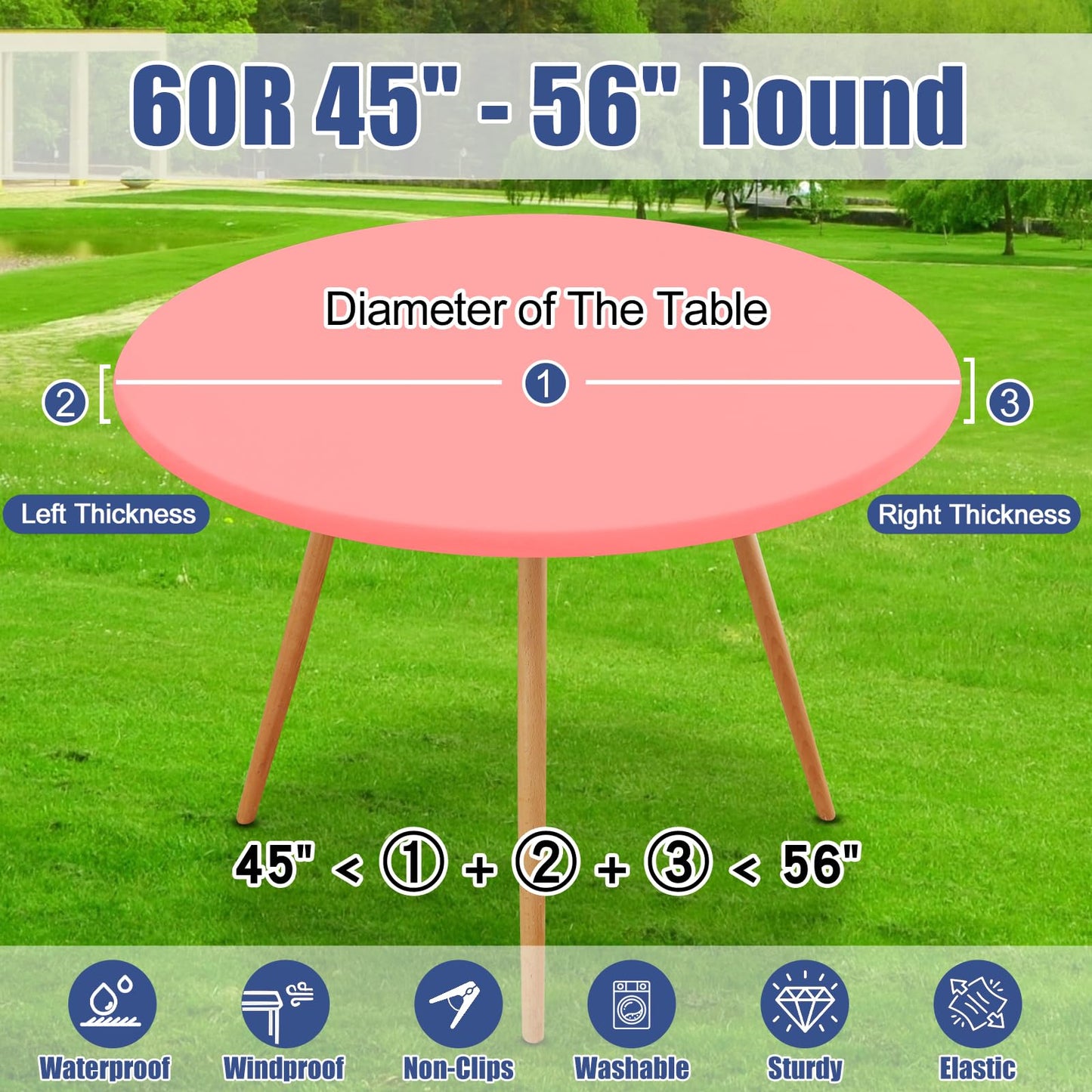 Moosfor Round Spandex Tablecloth, Elastic Fitted Waterproof Tablecloths for 45"-56" Tables, Stretch Washable Picnic Table Cover for Camping, Dining, Indoor and Outdoor,Coral Red