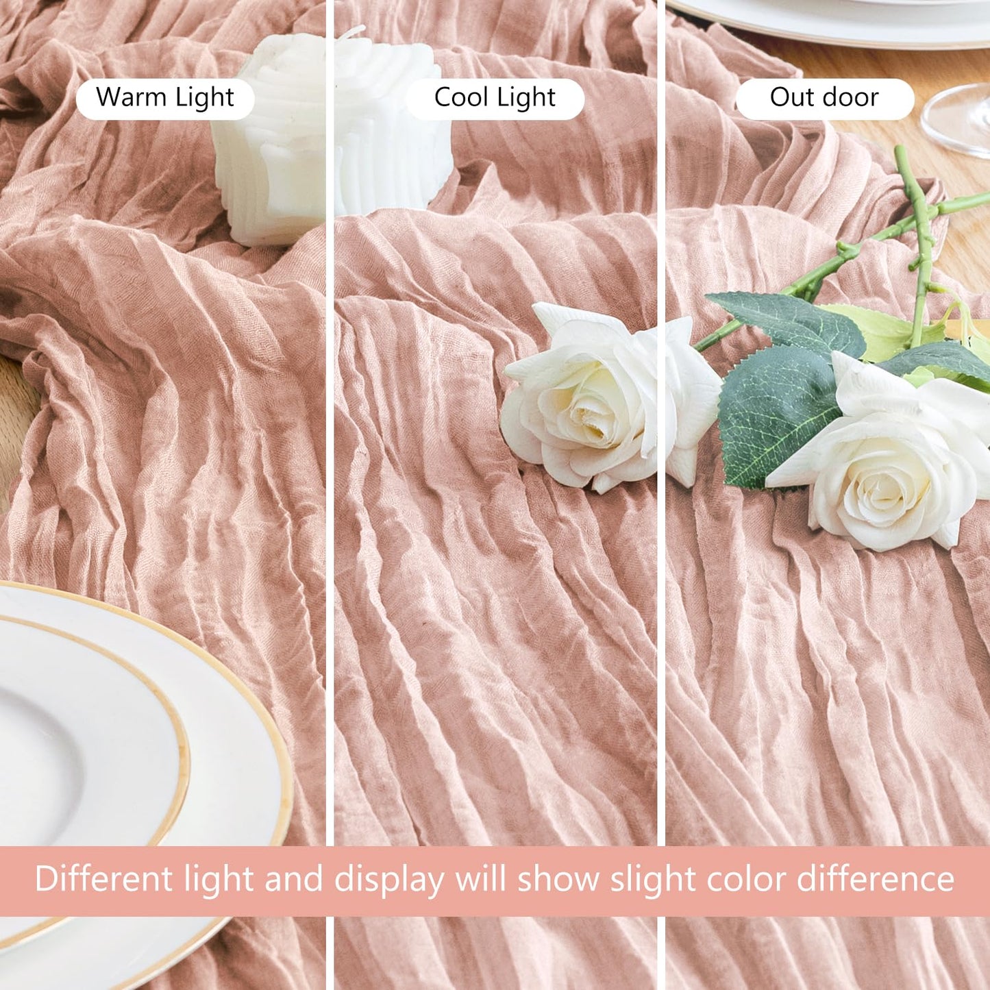 Asee'm Cheesecloth Table Runner 120 Inches Dusty Pink Boho Gauze Cheese Cloth Runner 10FT Rustic Sheer Spring Easter Table Runners for Wedding Baby Shower Holiday Party Decoration
