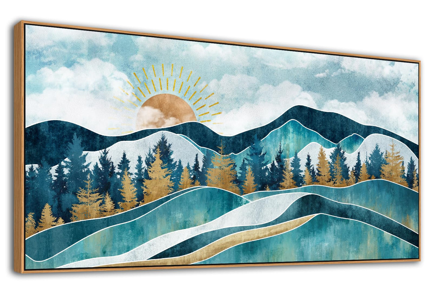 Abstract Mountain Forest Wall Art - Mid-Century Modern Wall Prints,Boho Wall Decor Sun Nature Canvas Artwork Nordic Landscape Painting for Living Room Bathroom Bedroom Office Home Decor 20" x 40"