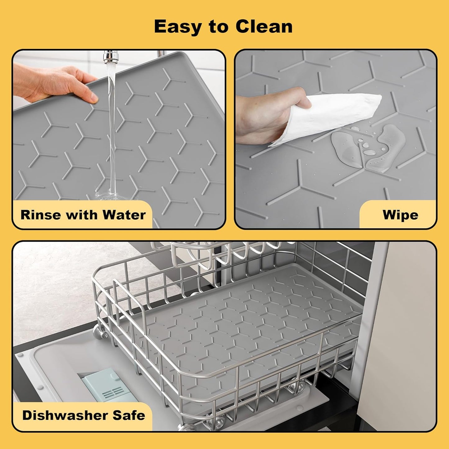Pieviev Dog & Cat Food Bowl Mat - Waterproof Silicone, Non-Slip Design, 24''x16'', Light Gray
