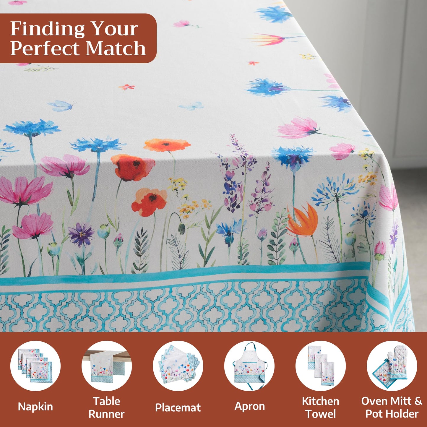 Maison d' Hermine Table Cloth Rectangle Table 100% Cotton 60 x 108 Inches Tablecloth Reusable Decorative for Dining Kitchen Farmhouse Home Gifts for Mothers Day Spring Summer - Flower in The Field
