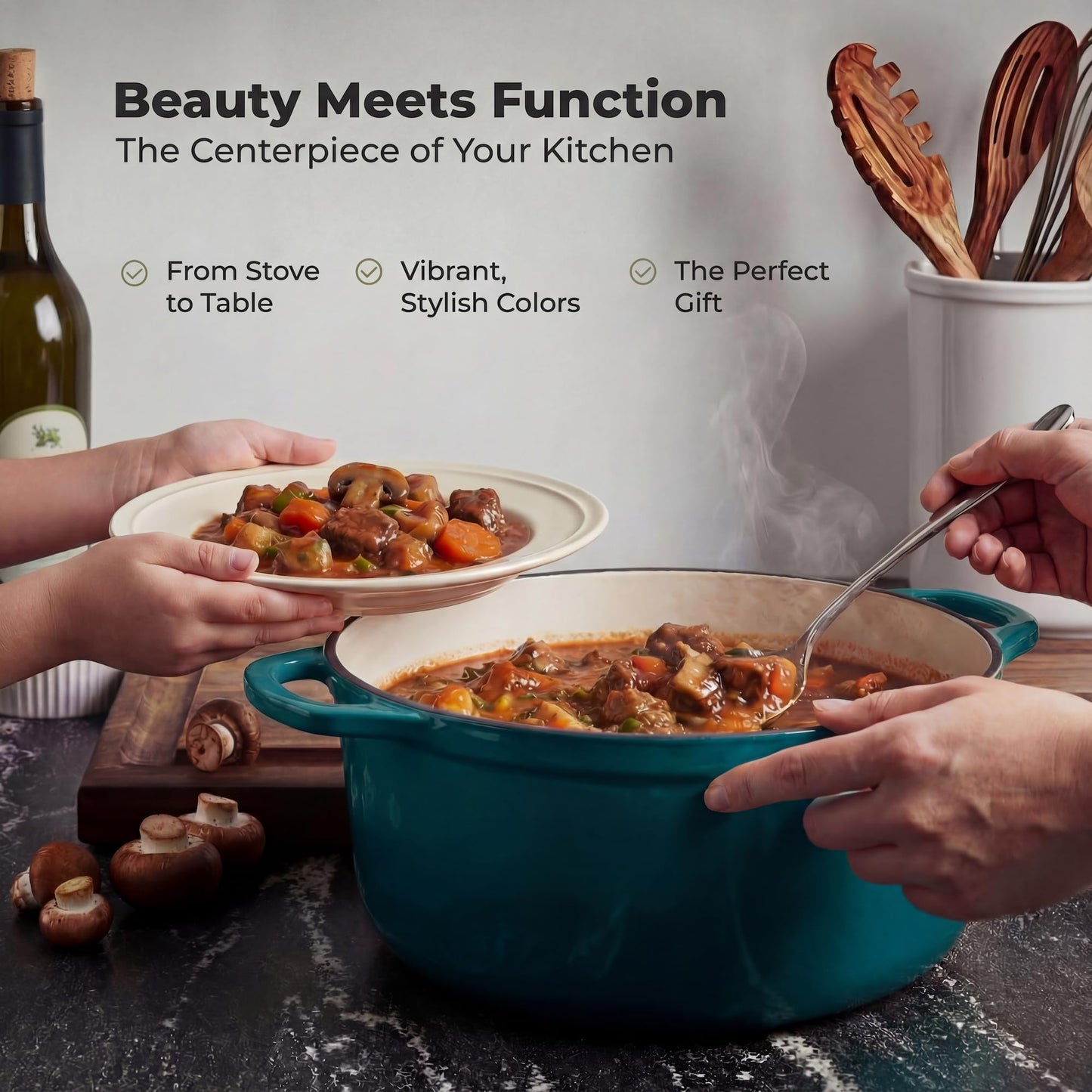 Zulay Kitchen 6.4 Quart Enameled Cast Iron Dutch Oven Pot with Lid Oven Safe up to 500°F. Heavy-Duty Enameled Cast Iron for Sourdough Bread Baking, Stews, Braising & Roasting, Soup Pot with Lid - Emerald