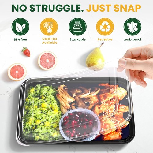 28oz Meal Prep Containers by [Brand Name] - 50-Pack Reusable Bento Boxes with Leakproof Lids | Microwave & Dishwasher Safe, BPA-Free (Black)