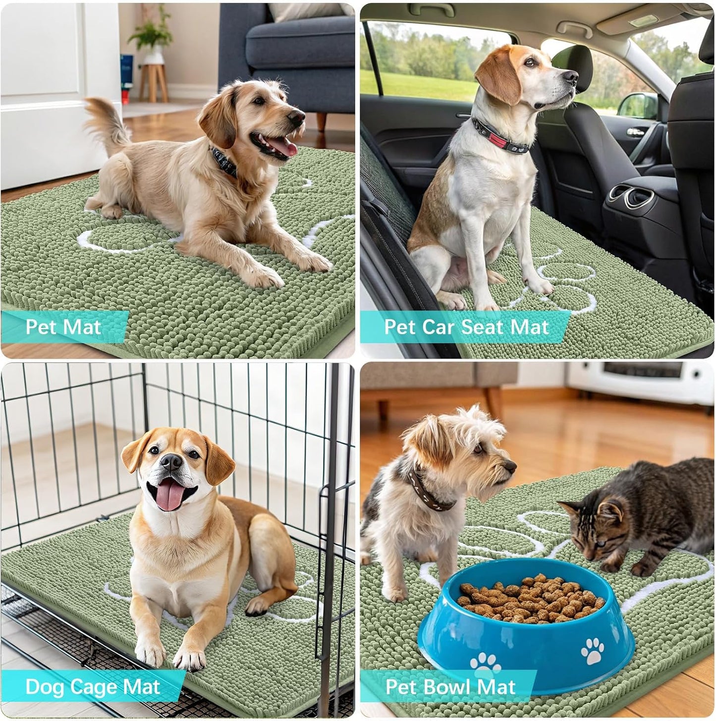 OLANLY Dog Door Mat - Absorbent Muddy Paws Doormat | Non-Slip Chenille, Quick Dry, 40x32, Sage Green