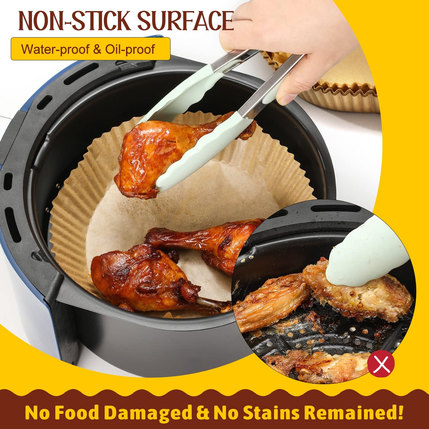 120 Pcs Air Fryer Disposable Paper Liner, 7.9-inch [ Fit 5-8 QT ], Non-stick Parchment Paper for Frying, Baking, Cooking, Roasting and Microwave - Unbleached, Oil-proof