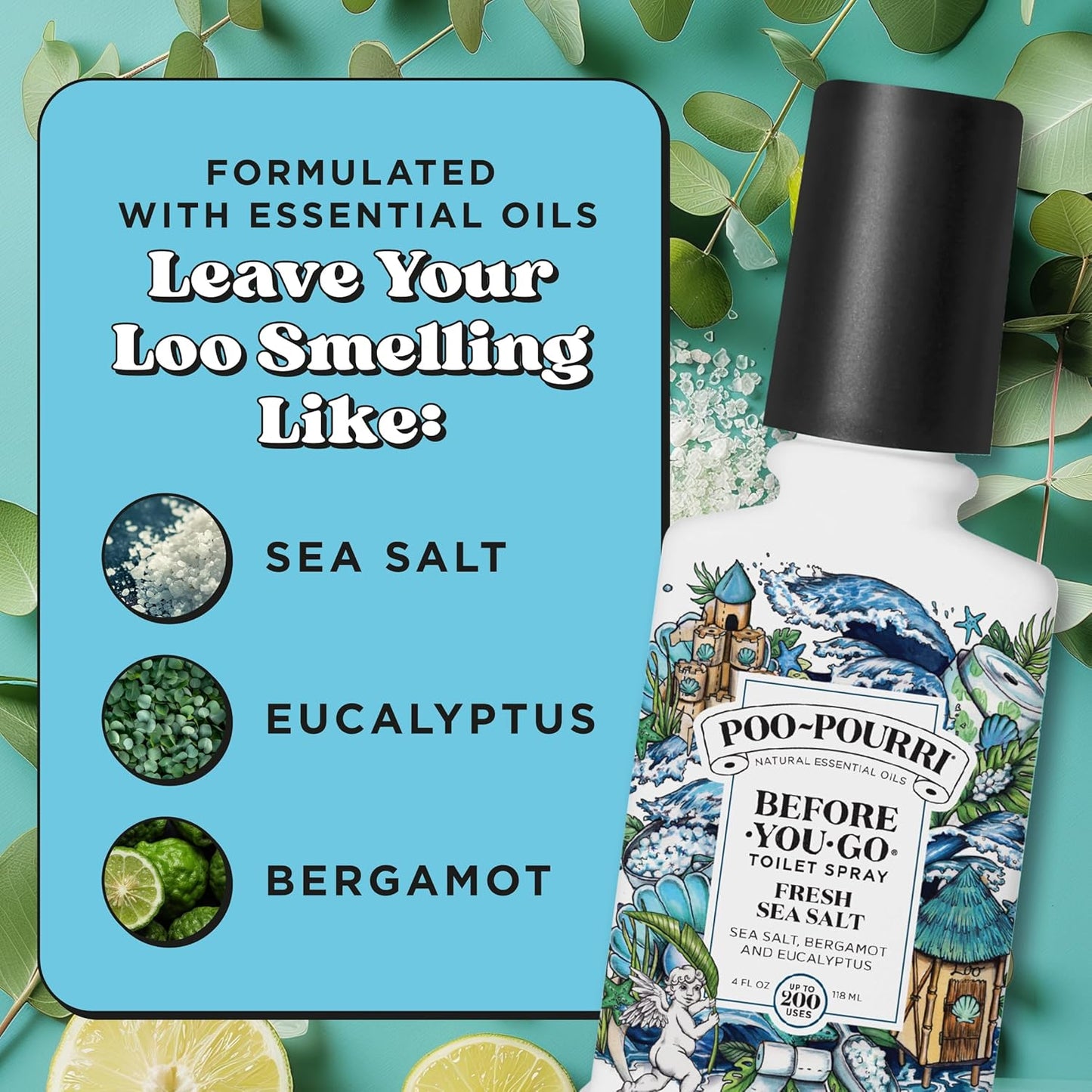 Poo-Pourri Toilet Spray - Fresh Sea Salt Scent | Plant-Based Odor Deodorizer, 4 Fl Oz (Pack of 2)