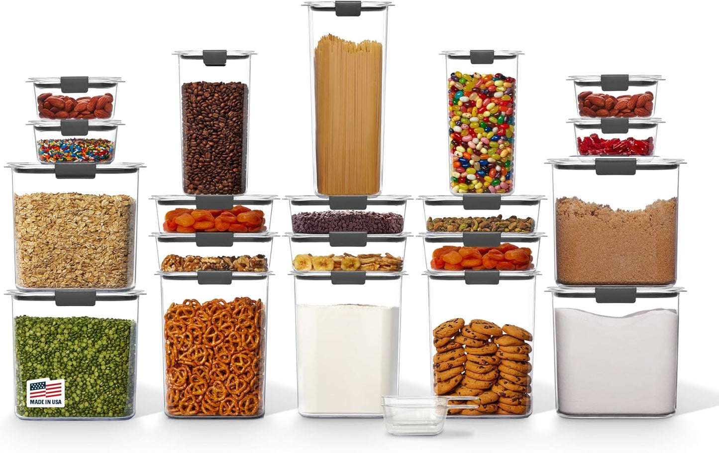 Rubbermaid Brilliance Airtight Food Storage Containers - BPA-Free, Set of 20 with Scoops for Kitchen Organization
