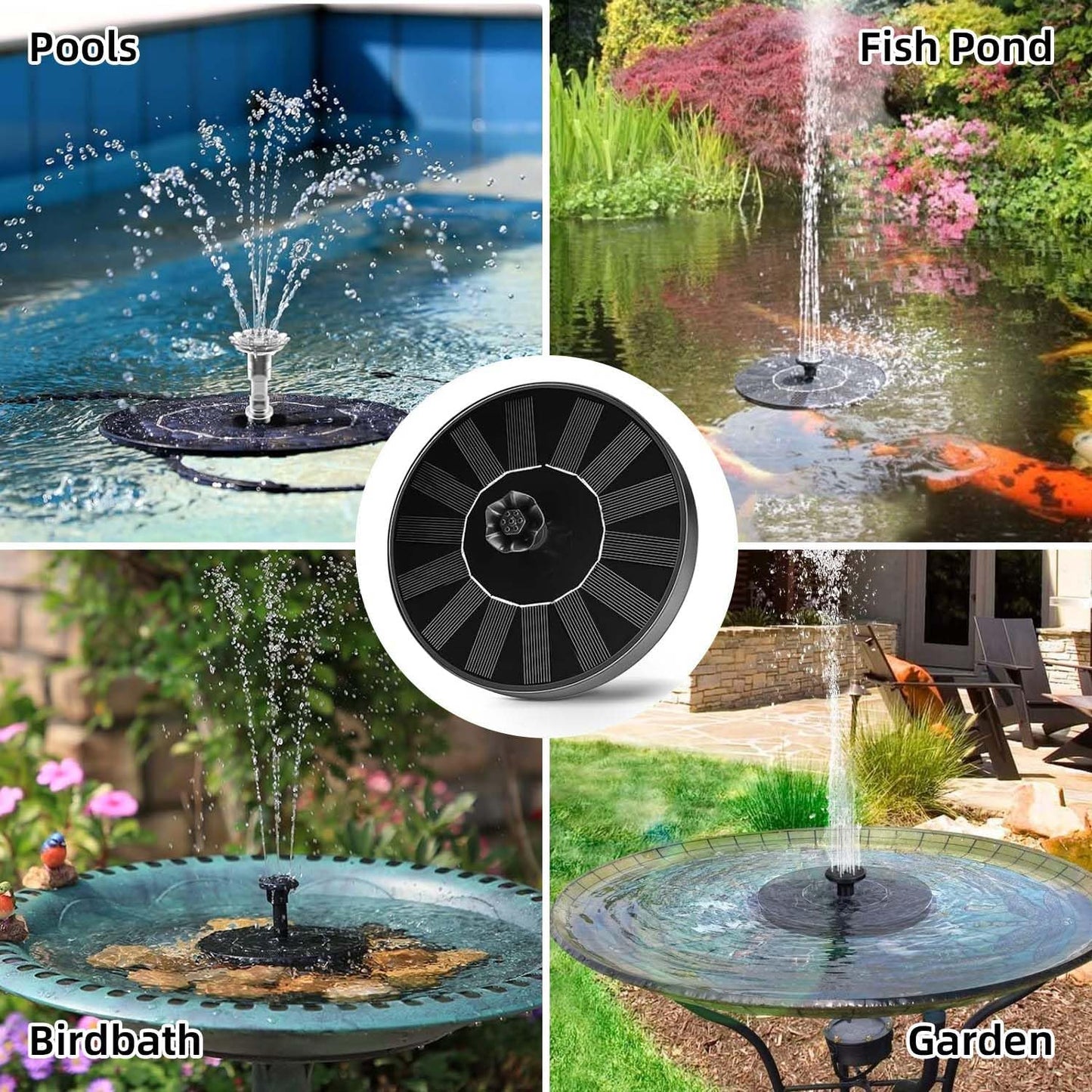 Skiennix Solar Fountain - Upgraded Solar Powered Water Pump with 6 Nozzles for Garden & Pond Decor