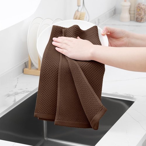 Homaxy 100% Cotton Waffle Weave Kitchen Dish Towels, Ultra Soft Absorbent Quick Drying Cleaning Towel, 13 x 28 Inches, 8-Pack, Coffee