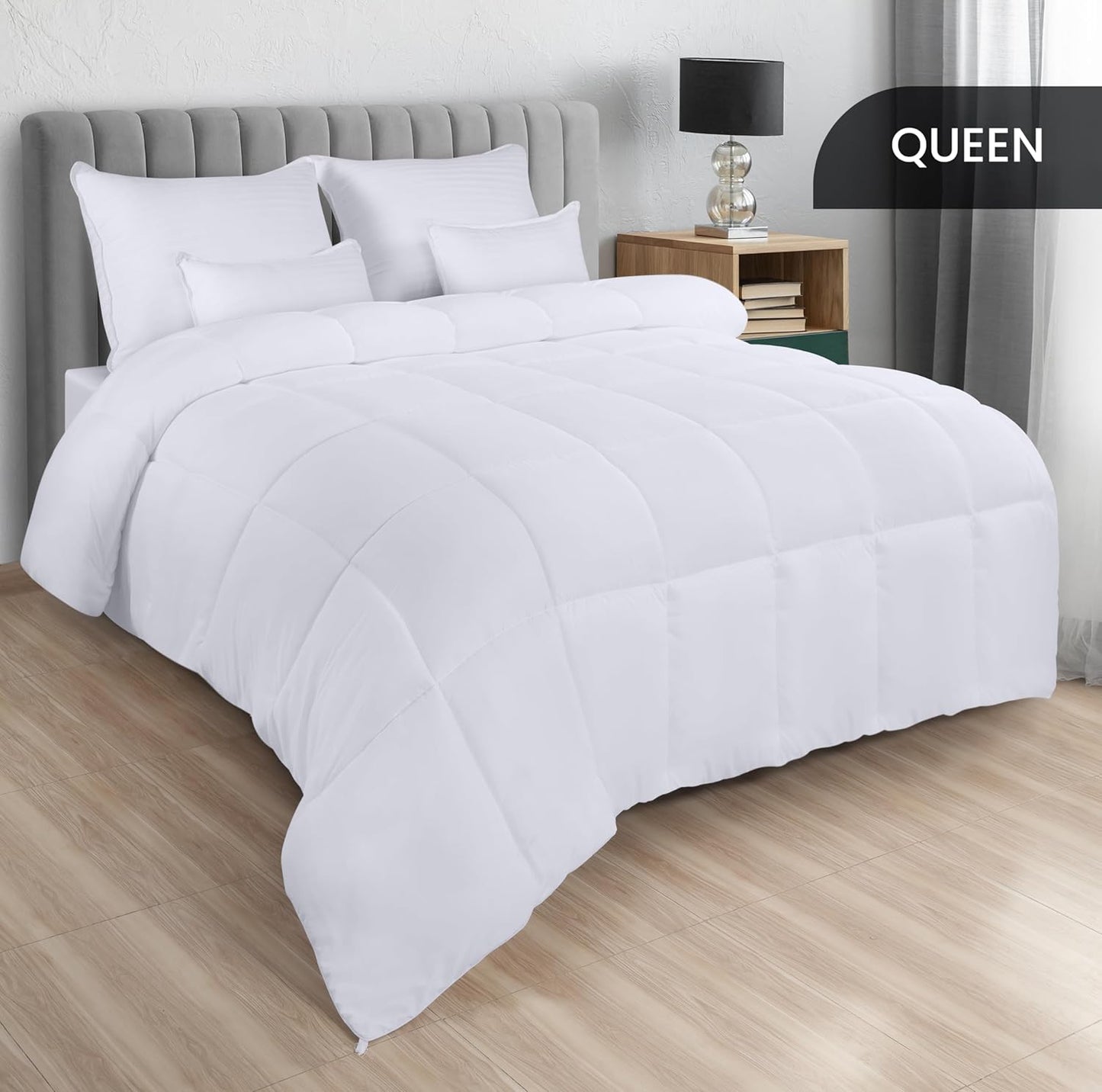 Utopia Bedding Queen Comforter - All Season Down Alternative Duvet Insert, Machine Washable (White)
