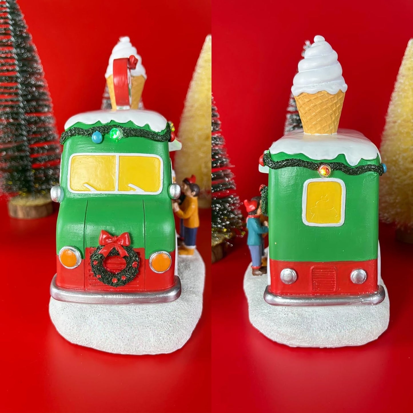 Skiennix Christmas Village Food Truck - Musical Ice Cream Car Decoration with LED Lights