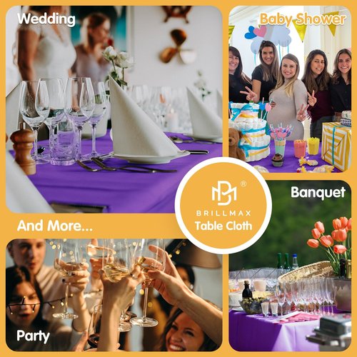 BRILLMAX 6 Pack Purple Tablecloths 90 x 132 Inch for 6ft Rectangle Tables - 150 GSM Polyester Fabric, Floor Length Drop, Water, Stain & Wrinkle Resistant Cloth Cover for Wedding Reception Banquet