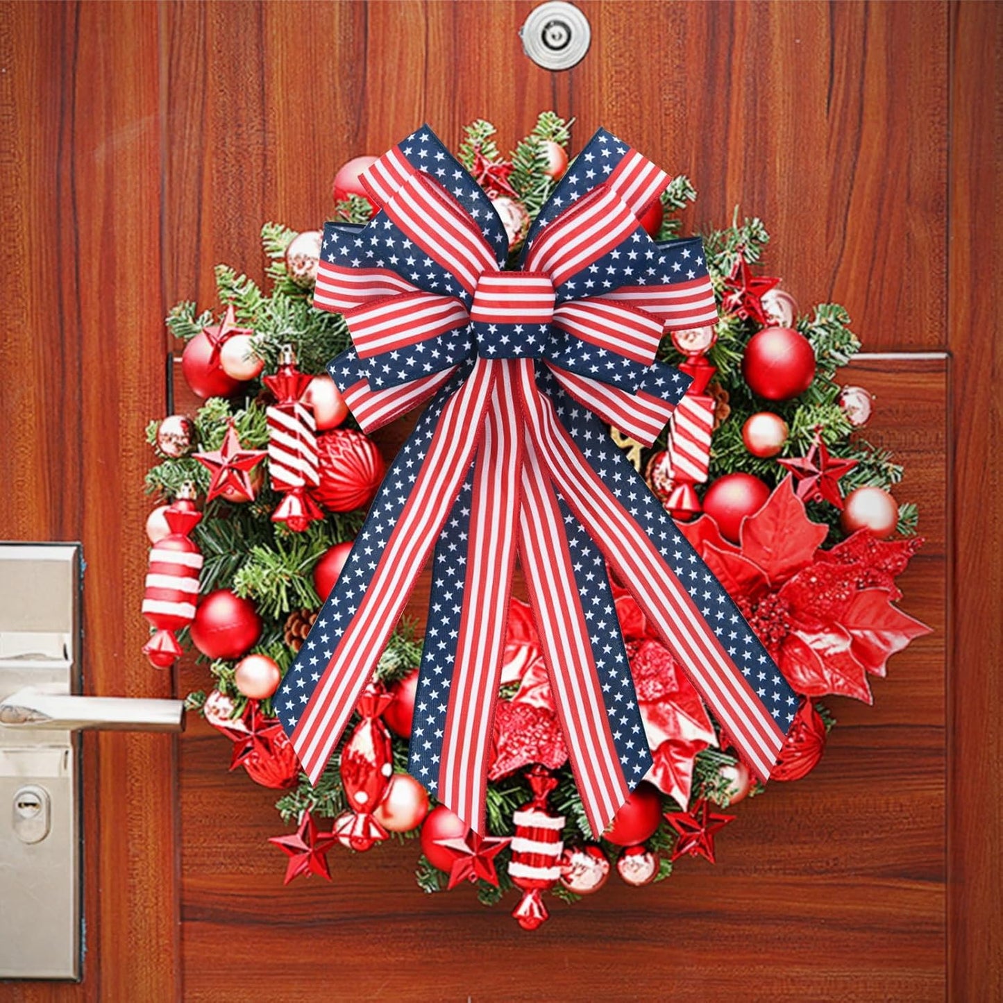 Skiennix Patriotic Wreath Bows - Large Star and Stripe American Flag Design | 20" x 12" for Memorial Day & Labor Day Decor