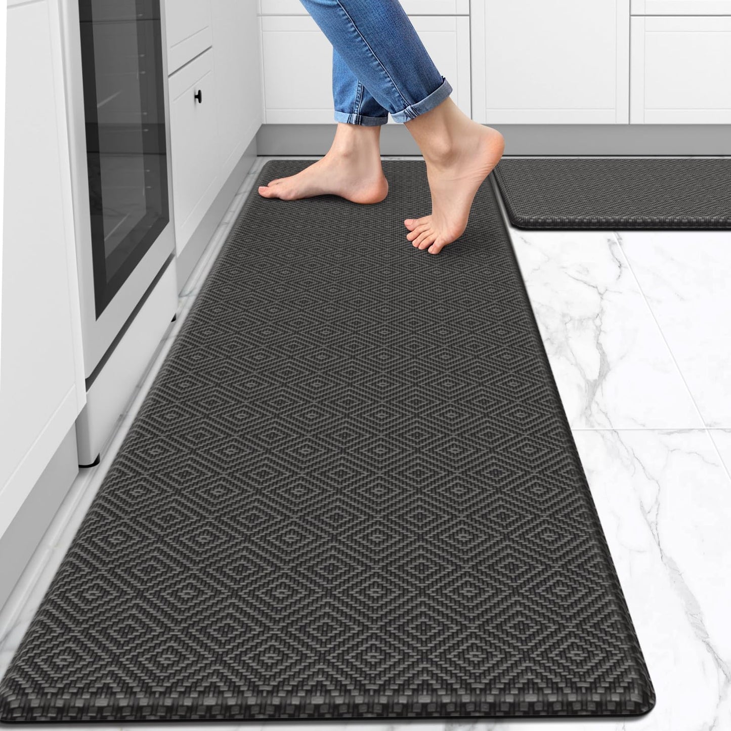 Mattitude Kitchen Mat 2PCS Kitchen Rugs Cushioned Anti-Fatigue Rug Waterproof Standing Desk Mat Kitchen Mats for Floor Kitchen Rug Set for Kitchen, Sink, Office 17.3"×30"+17.3"×59" Dark Grey