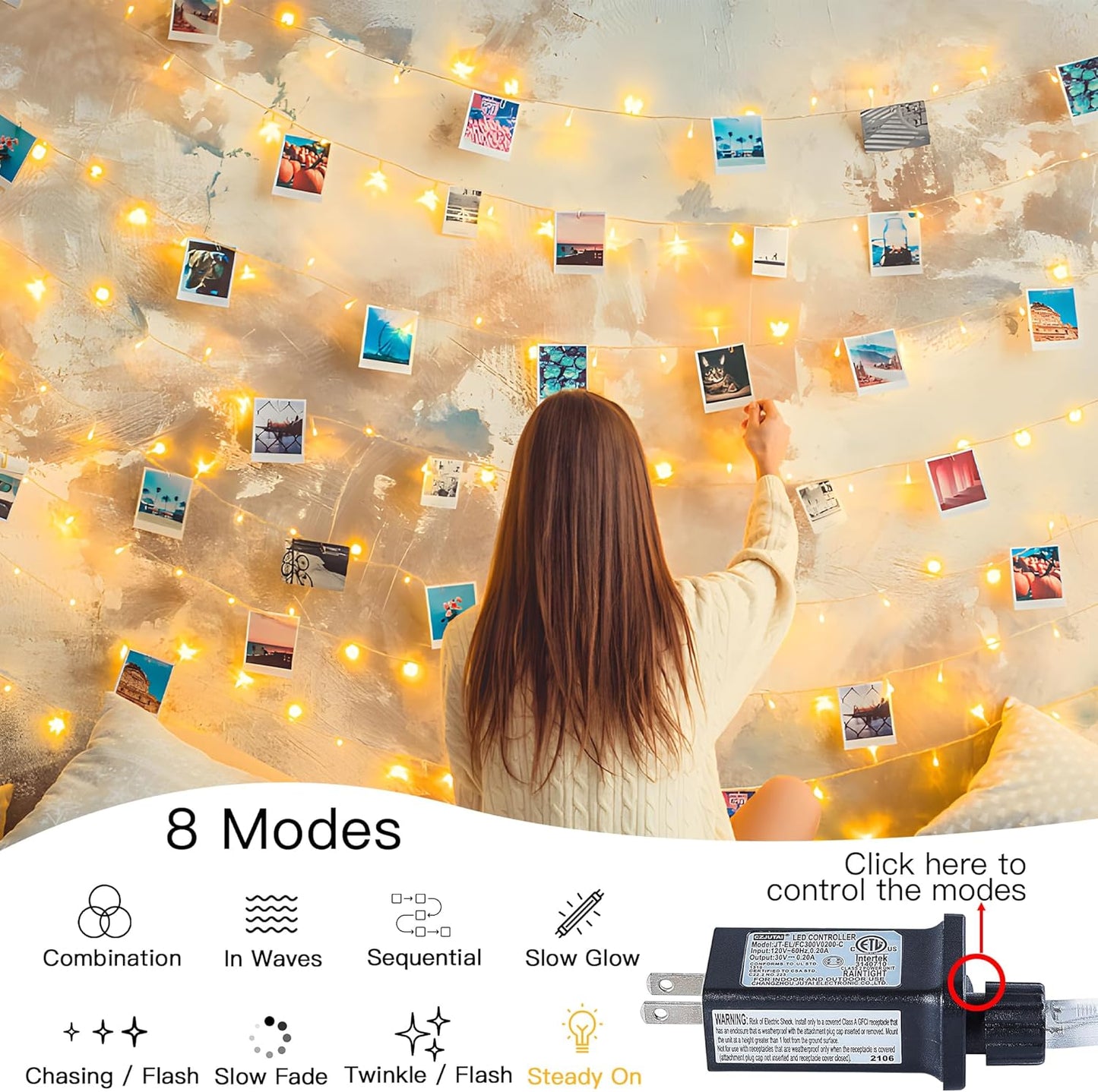 Skiennix 33FT 100 LED Fairy String Lights - Waterproof Indoor/Outdoor Twinkle Lights | 8 Modes for Bedroom, Patio, Garden Decor (Warm White)