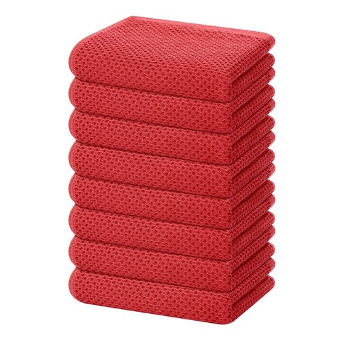 Homaxy 100% Cotton Waffle Weave Kitchen Dish Towels, Ultra Soft Absorbent Quick Drying Cleaning Towel, 13 x 28 Inches, 8-Pack, Brick Red