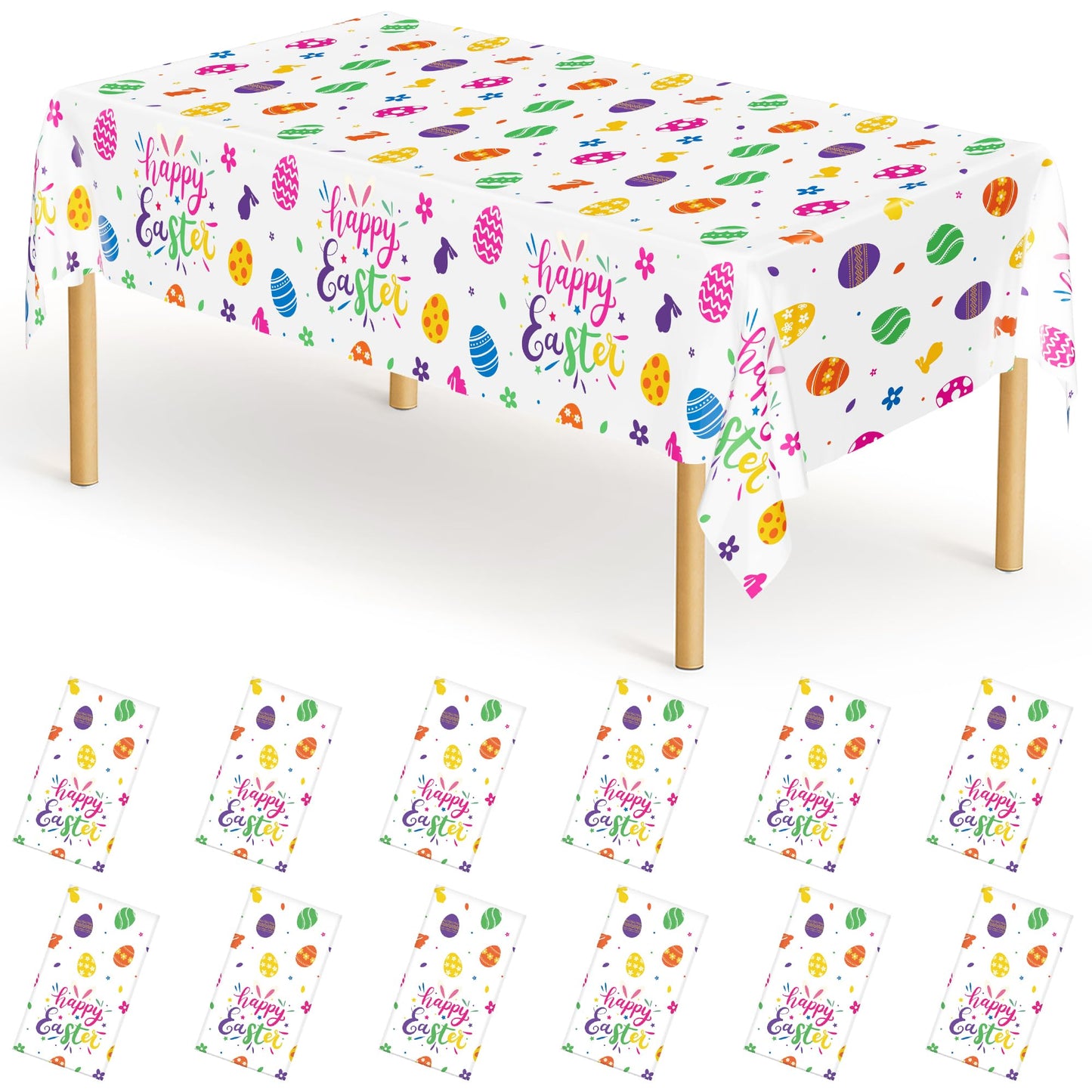 QZYL 12 Pack Easter Tablecloths Rectangular, 54" x 108" Disposable Easter Tablecloth Easter Decorations, Plastic Eggs Bunny Spring Tablecloth, Easter Table Cloth for Picnic Party Decorations Supplies