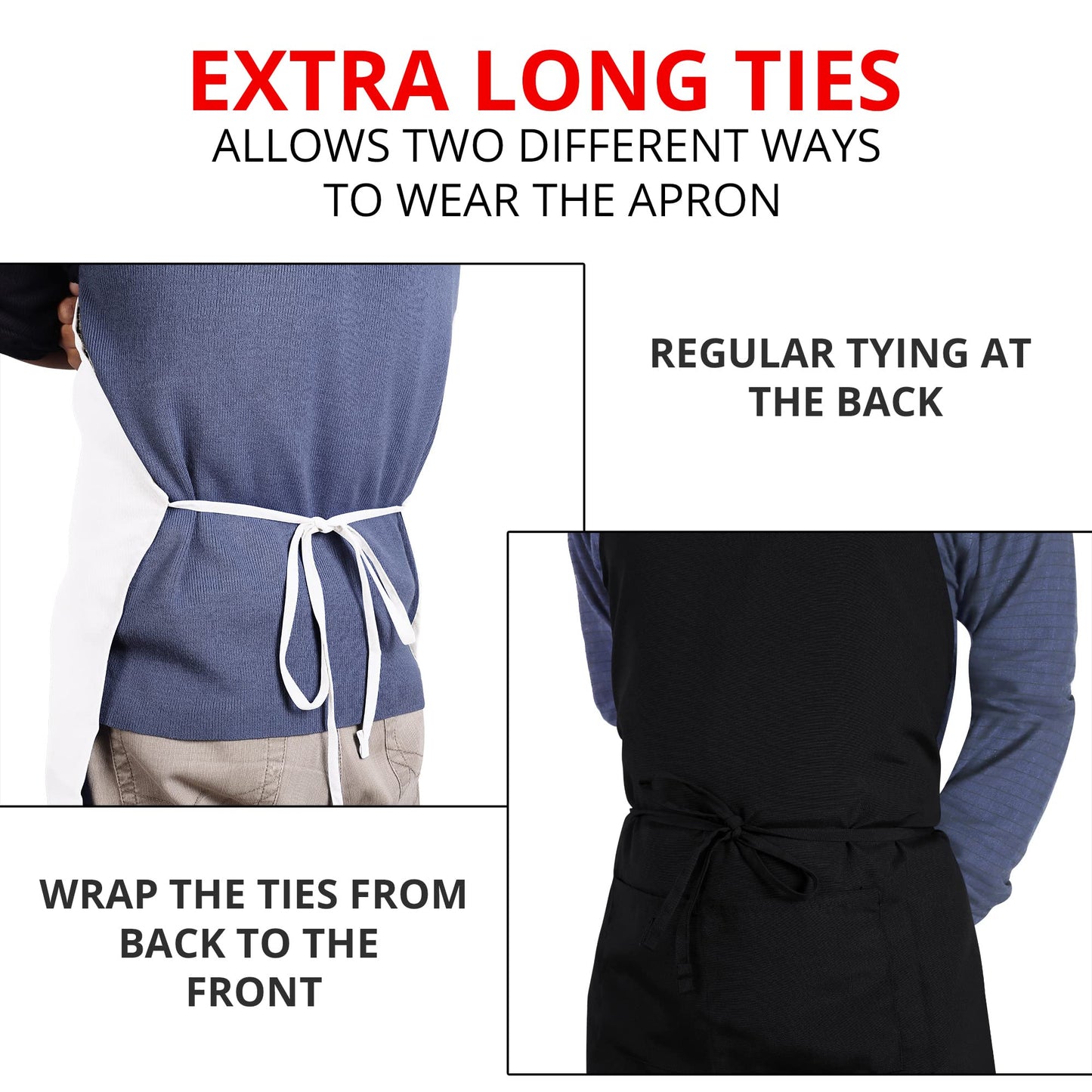 Utopia Kitchen 2 Pack Bib Apron, Adjustable with 2 Pockets, Water and Oil Resistant, Cooking Kitchen Chef Apron for Women Men (2 Pack, Black & White)