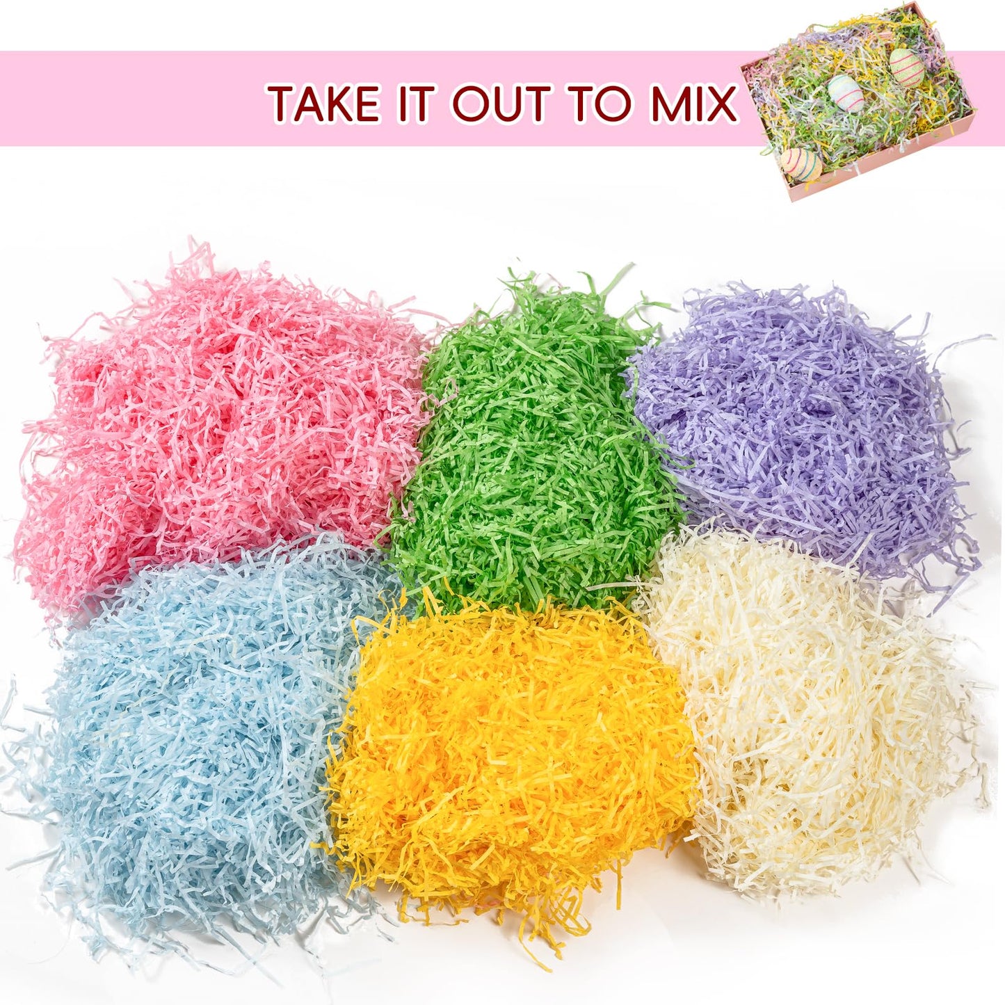 CIPOWM 340g/12oz Easter Grass Shredded Paper Filler 6 Colors Paper Shred Crinkle Raffia Paper Filler for Easter Gift Wrapping Boxes Bags Basket Filling Party Supply(6 Colors)