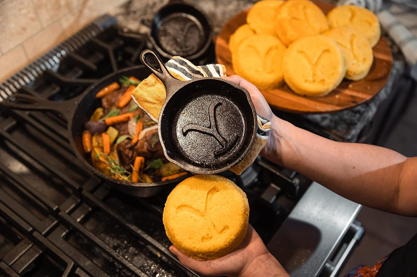 Lodge Pre-Seasoned Cast Iron Skillet - Yellowstone Stamped Design with Teardrop Handle - 5 Inch Size