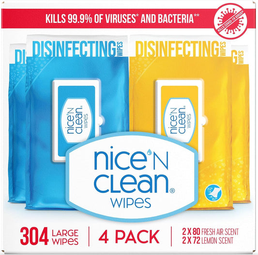 Nice 'N Clean Disinfecting Surface Wipes - 304ct | Effective Home & Kitchen Cleaner | Fresh Lemon Scent