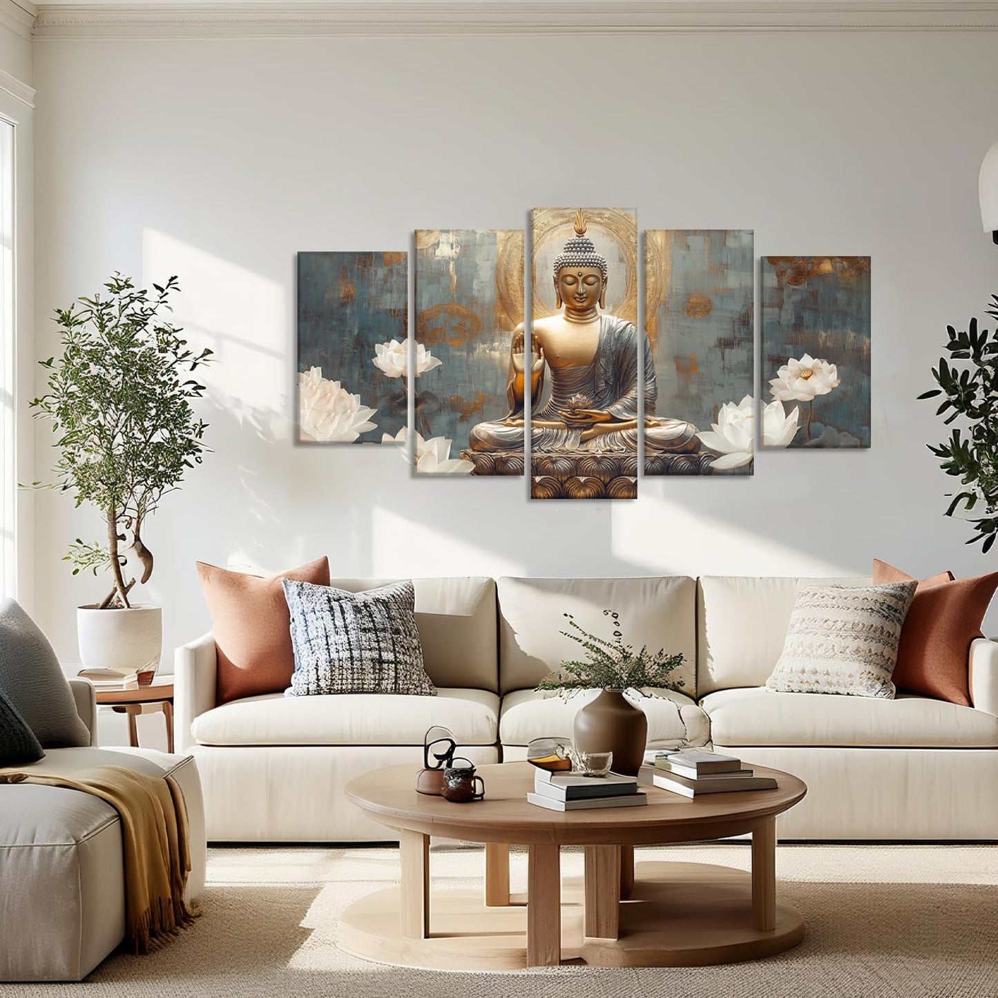 Buddha Canvas Wall Art 5 Piece Zen Wall Decor Buddhism Meditation Painting for Spiritual Room Living Room Home Decor Office Framed(Picture-1,8x14inx2 8x18inx2 8x22inx1)