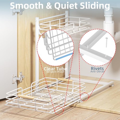 Delamu Under Sink Organizer - Height Adjustable Storage Shelf | 2 Pack for Kitchen & Bathroom