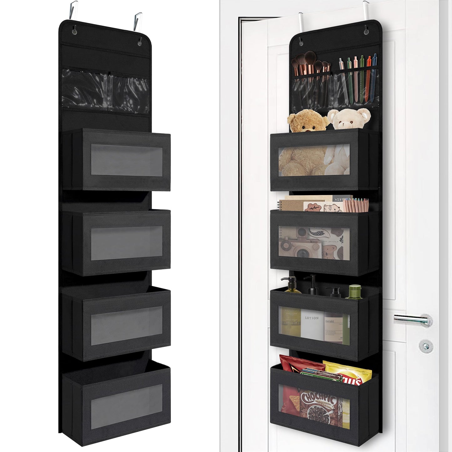 Giraffe Creation Over Door Organizer with 4 Large Capacity Pockets, Hanging Organizer Storage for Closet Bathroom Nursery Bedroom Dorm, Toys Cosmetics Sundries and Baby Essentials, Black