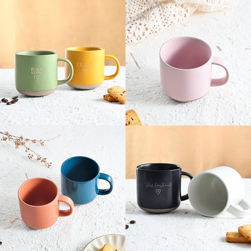 Custom Engraved Birth Month Flower Pottery Mug With Text - Personalized Cup With Name, Cute Mug Gifts for Women Mom Grandma