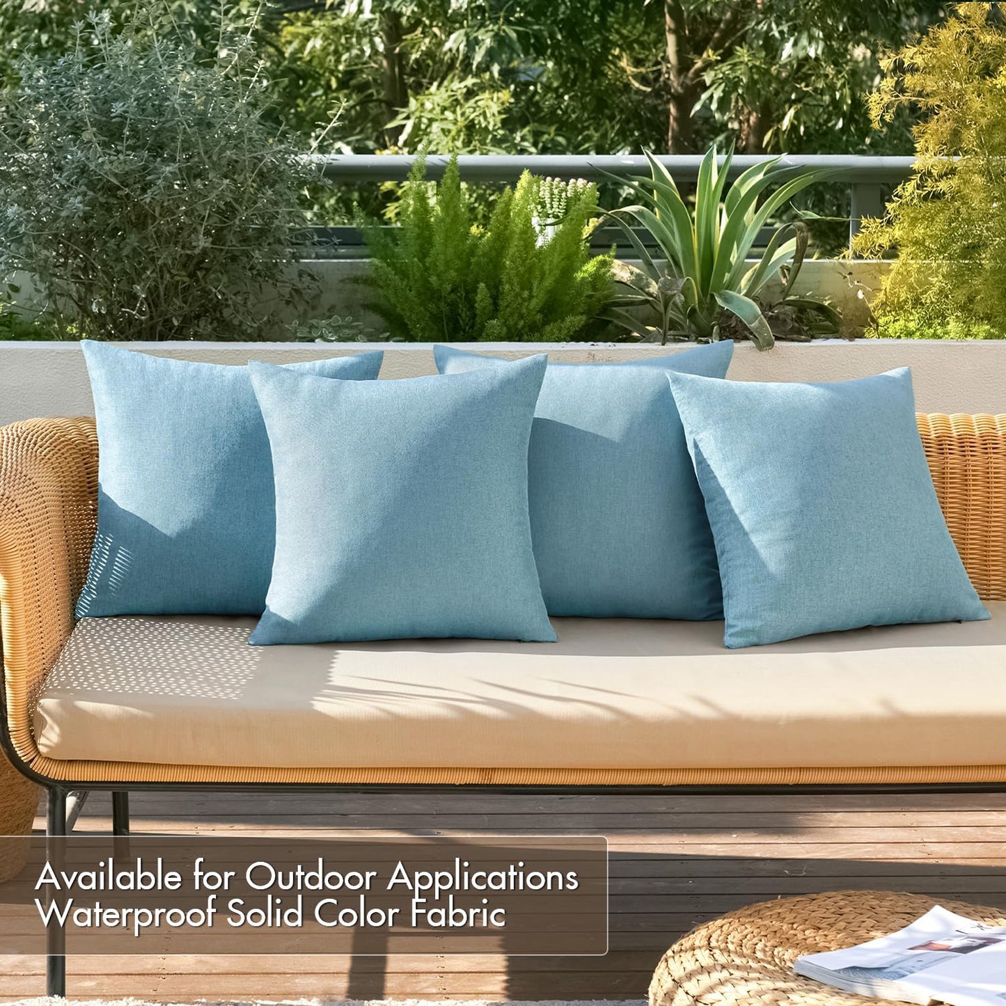MIULEE Decorative Outdoor Throw Pillow Covers - Waterproof Linen Cushion Cases | 18x18 Inch, Blue Gray (Pack of 4)