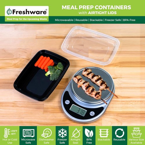 Freshware Meal Prep Containers - 50 Pack 1 Compartment Food Storage with Lids | BPA Free, Stackable, 16 oz