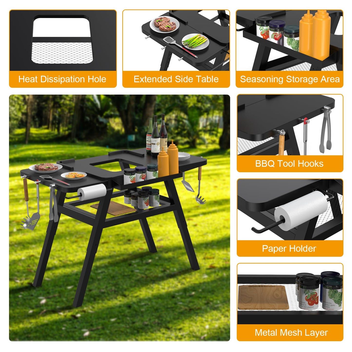 BBQ-PLUS Grill Stand for Ninja Woodfire Outdoor Grill, Portable Adjustable Table Cart for Ninja OG700 OG800 OG900 Series Smoker Blackstone 17" Griddle,with Side Shelf