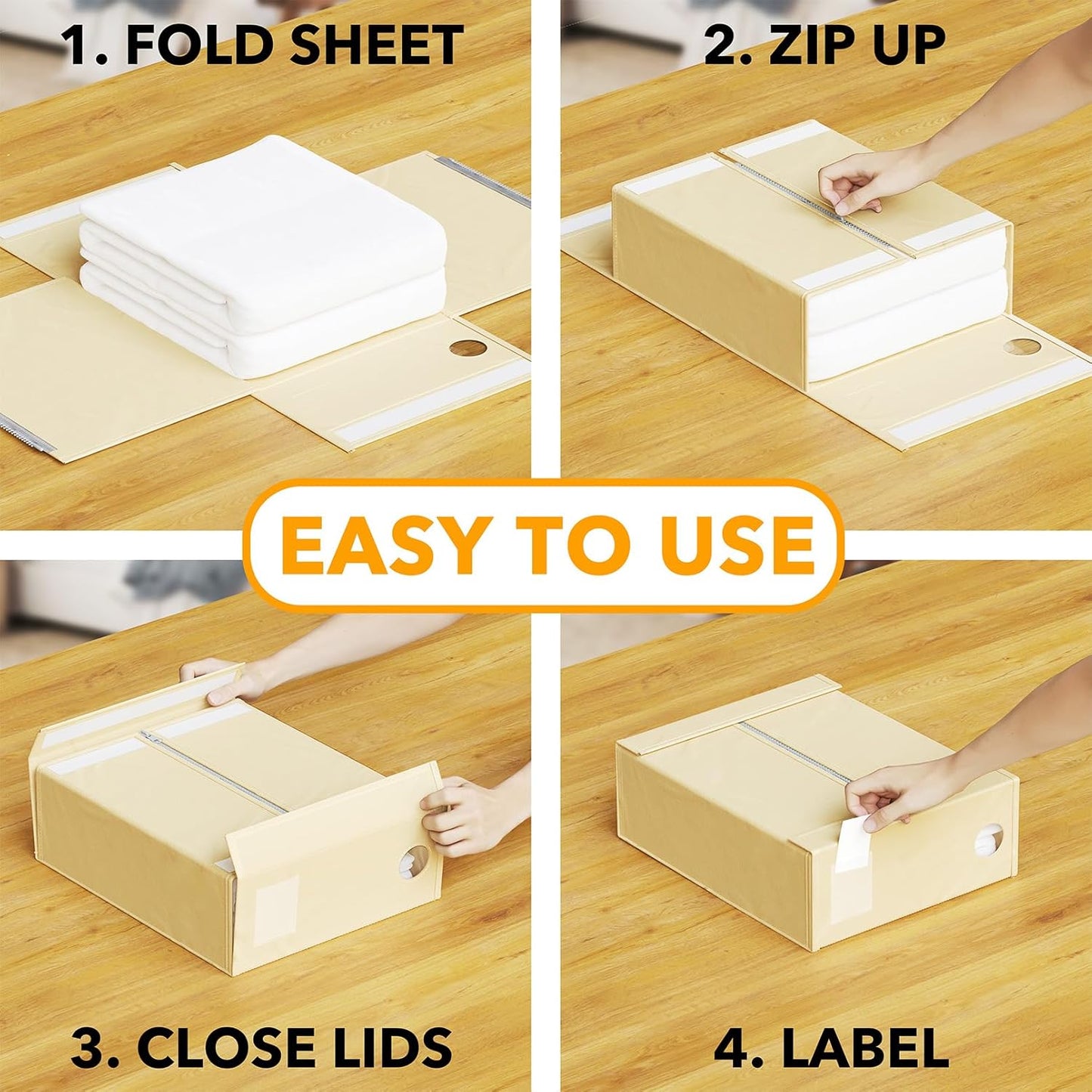 SpaceAid Bed Sheet Organizers - Foldable Linen Closet Storage | XL Queen & King Size, Beige (8 Pack)