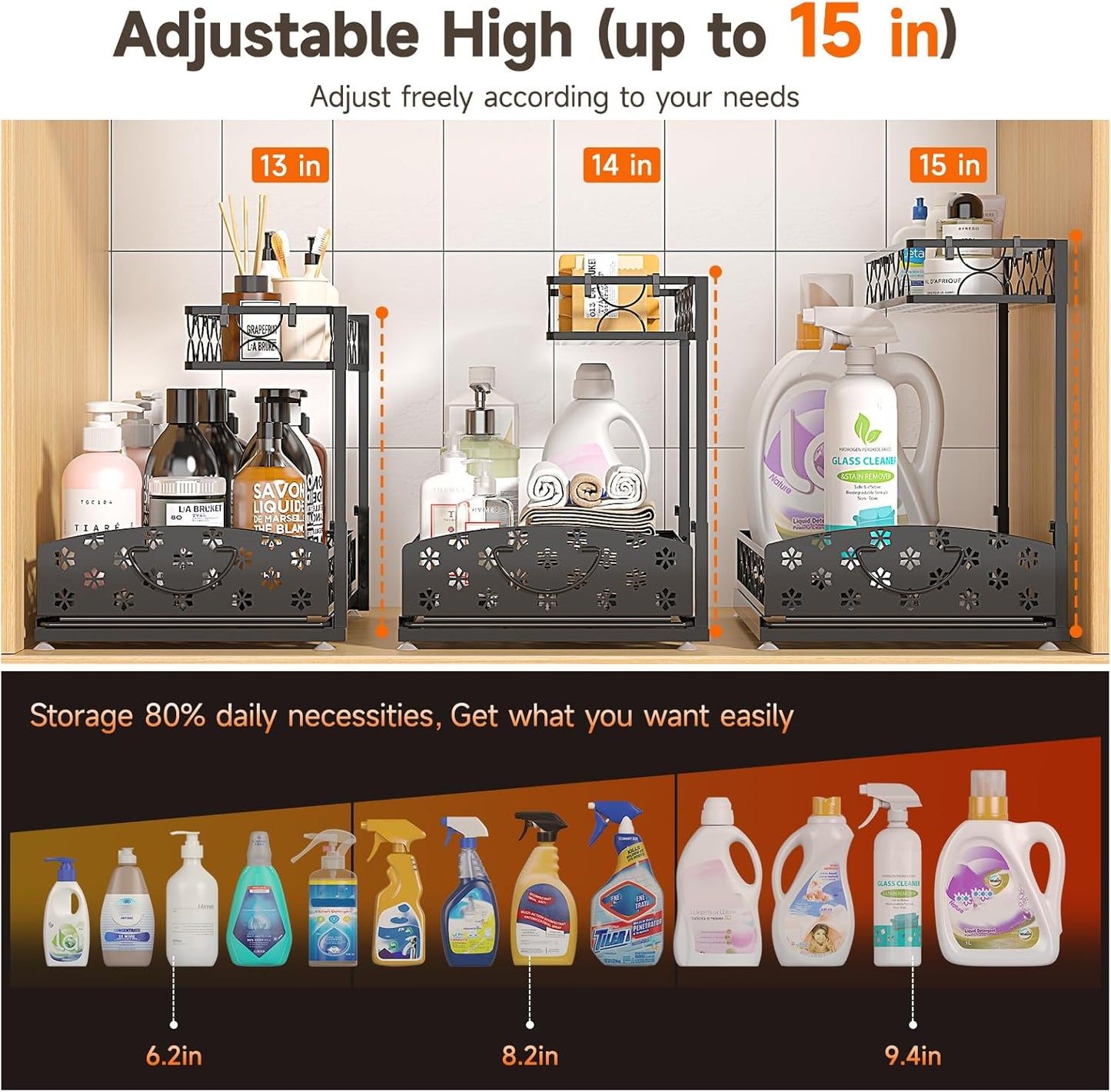 Sevenblue Under Sink Organizers - 2-Tier Kitchen & Bathroom Storage with Sliding Drawers | Metal, 2 Pack